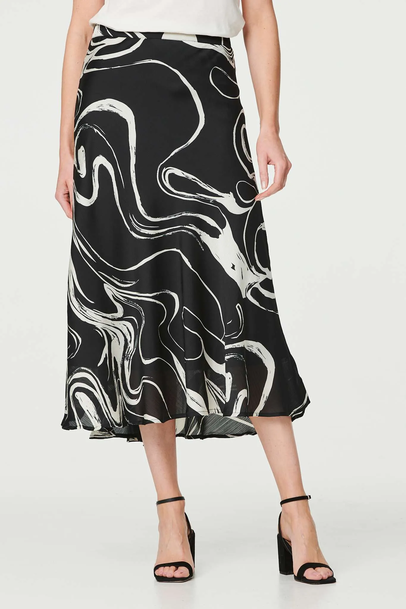 Printed High Waist A-Line Midi Skirt