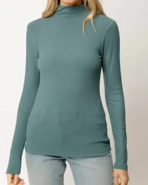 Ribbed Mock Neck Turtleneck Top in Teal | Teal