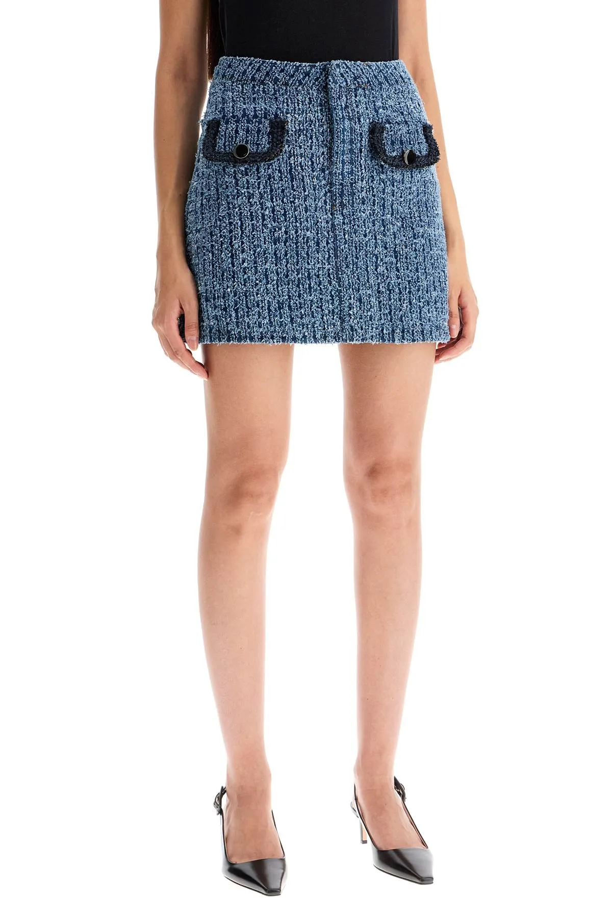 Self Portrait distressed denim mini skirt