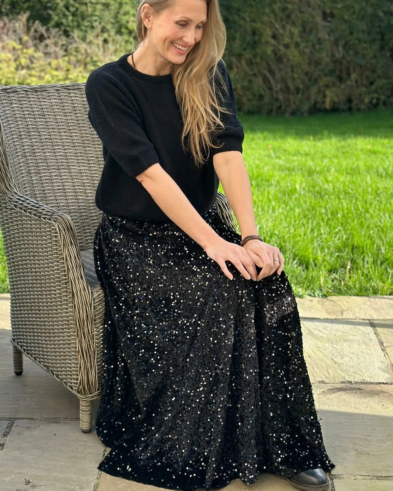 Sequin & Velvet Skirt - Black