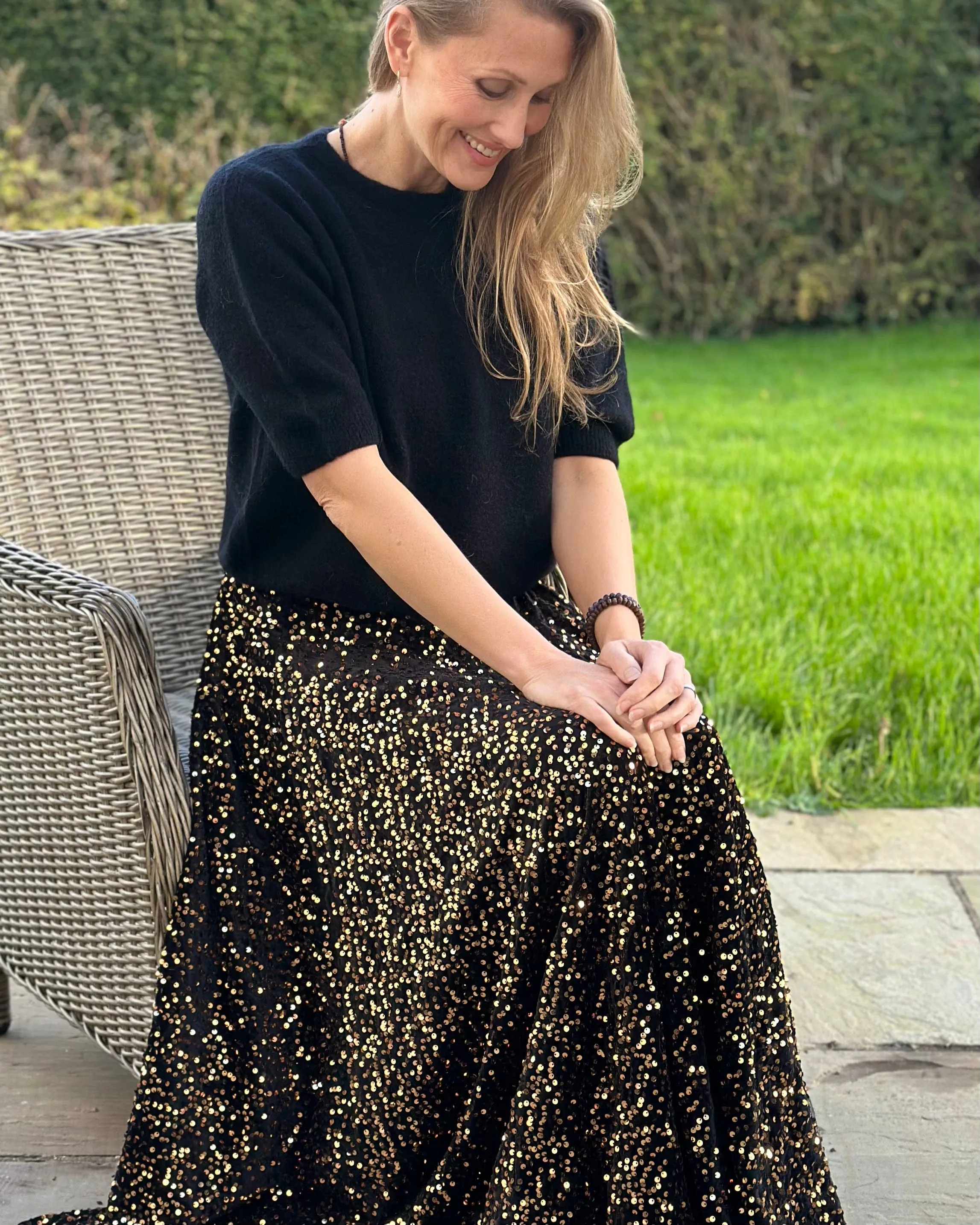 Sequin & Velvet Skirt - Chocolate Brown