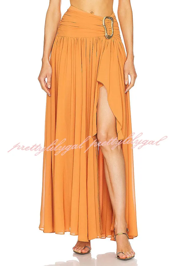 Vacation Chic Chiffon High Rise Flowy Asymmetrical Drape Maxi Skirt