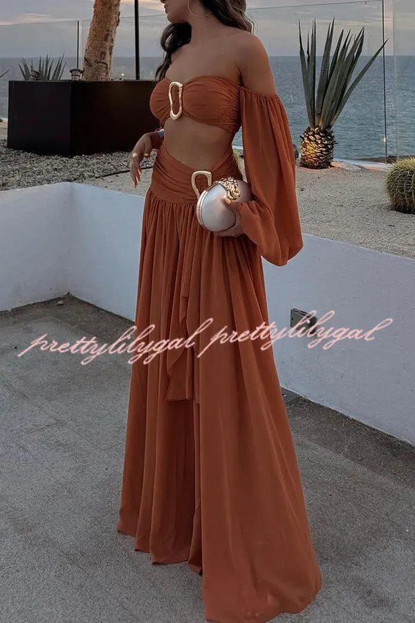 Vacation Chic Chiffon High Rise Flowy Asymmetrical Drape Maxi Skirt