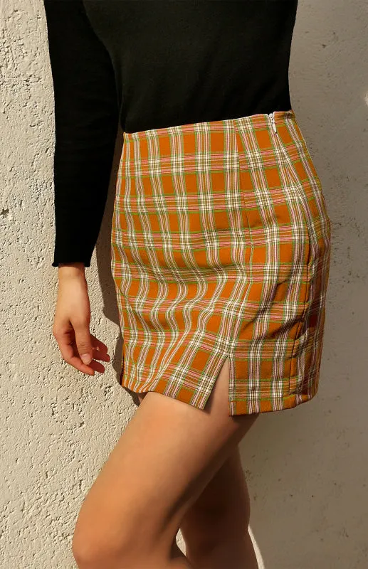 Versatile Hip Wrap Split High Waist Plaid Skirt