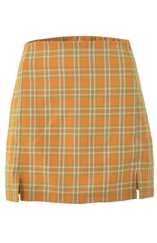 Versatile Hip Wrap Split High Waist Plaid Skirt